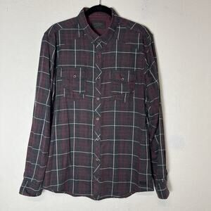 Outpost Mens Shirt Button Front Long Sleeve Size L, plaid, cotton blend, casual
